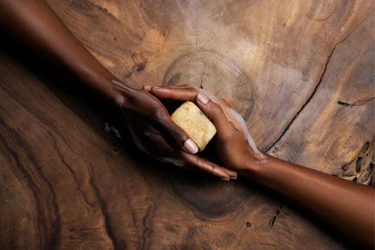 Ancient Blends Ghanaian Black Soap in Hands